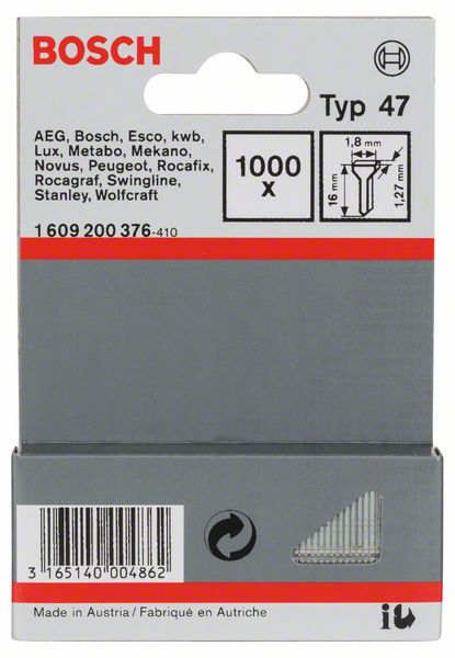 Image de Tackernagel Typ 47, 1,8 x 1,27 x 16 mm, 1000er-Pack